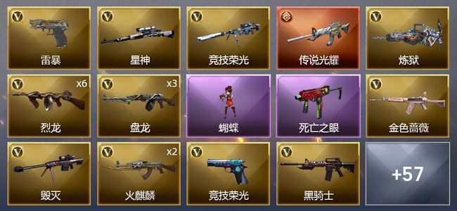 穿越火线（CF）1传说武器 1王者武器 67V武器 3V角色 21皮肤 可排位 新锐