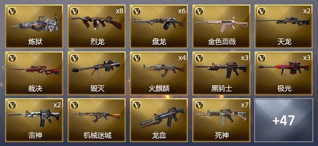 穿越火线（CF）8王者武器 5炫金武器 77V武器 3V角色 17皮肤 可排位 新锐