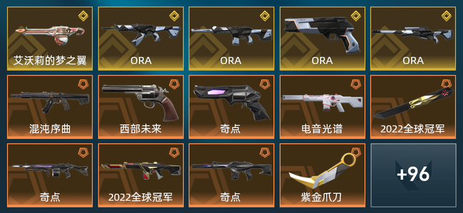 无畏契约46橙皮 5金皮 13紫皮 177皮肤 99670皮肤总价值 1630已用源晶 钻石