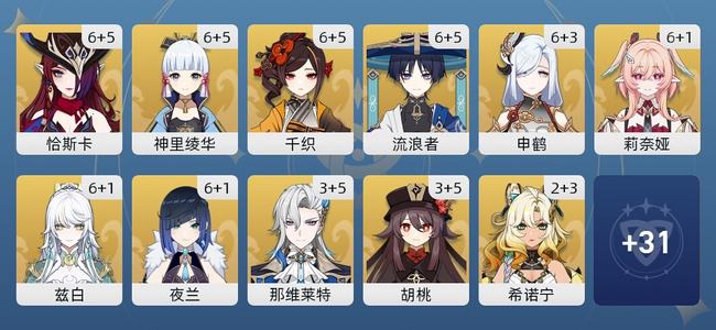 原神216黄 152角色黄 64武器黄 42五星角色 36五星武器 女主 60级