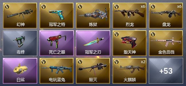 穿越火线（CF）1王者武器 4炫金武器 82V武器 1V角色 27皮肤 可排位
