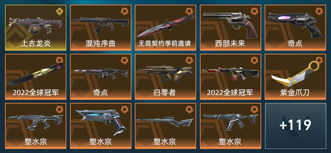 无畏契约1金皮 28橙皮 12紫皮 133皮肤 6,3000皮肤总价值 1625已用源晶 钻石