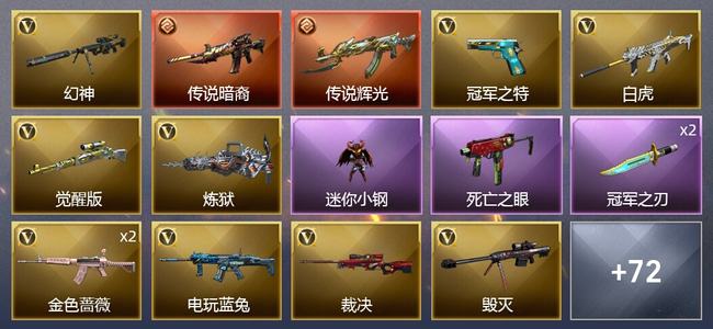 穿越火线（CF）2传说武器 1王者武器 1炫金武器 53V武器 6V角色 21皮肤 可排位 新锐
