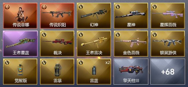 穿越火线（CF）1传说角色 1传说武器 3王者武器 1炫金武器 46V武器 9V角色 35皮肤 可排位