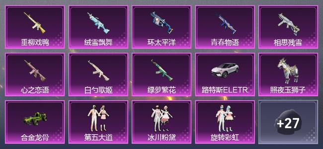和平精英4载具 10升级枪 0粉装 0尾迹 1072套装 0热力 15印记