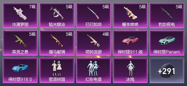 和平精英3载具 8升级枪 5粉装 1尾迹 192枪皮 112套装 5,6820热力 10印记 星钻