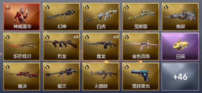 穿越火线（CF）1传说角色 1传说武器 2王者武器 74V武器 4V角色 31皮肤 可排位 新锐