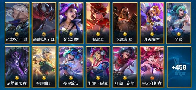 英雄联盟手游（lol手游）2典藏 10神话 57传说 263史诗 471皮肤 133英雄 铂金