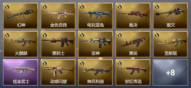 穿越火线（CF）1炫金武器 23V武器 11皮肤 可排位 枪王