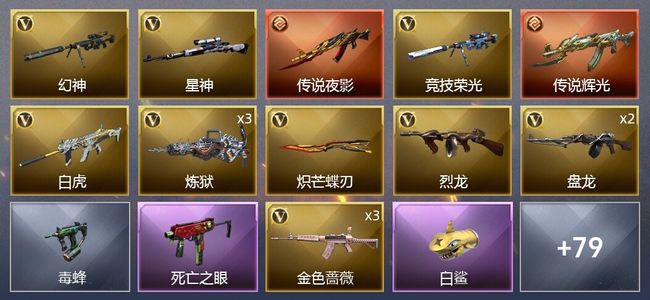 穿越火线（CF）4传说武器 9王者武器 4炫金武器 105V武器 8V角色 29皮肤 可排位 宗师