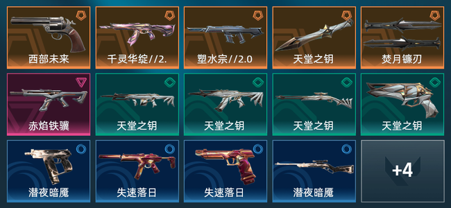 无畏契约5橙皮 1紫皮 18皮肤 9940皮肤总价值 265已用源晶 黑铁