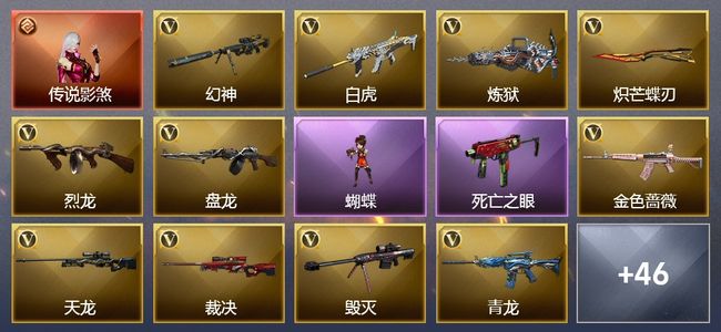 穿越火线（CF）1传说角色 1传说武器 12王者武器 6炫金武器 77V武器 15V角色 11皮肤 可排位