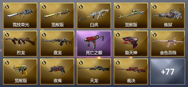 穿越火线（CF）12王者武器 8炫金武器 169V武器 33V角色 32皮肤 可排位