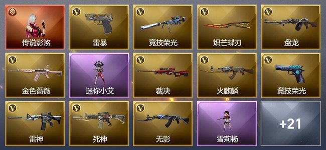 穿越火线（CF）1传说角色 2王者武器 3炫金武器 39V武器 22V角色 10皮肤 可排位