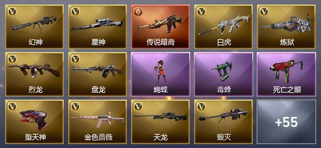 穿越火线（CF）1传说武器 10王者武器 6炫金武器 122V武器 22V角色 16皮肤 可排位