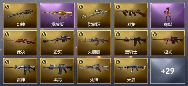穿越火线（CF）10王者武器 1炫金武器 43V武器 18V角色 12皮肤 可排位