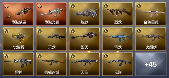 穿越火线（CF）2传说武器 13王者武器 2炫金武器 57V武器 20V角色 22皮肤 可排位