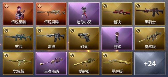 穿越火线（CF）1传说角色 2传说武器 7王者武器 30V武器 24V角色 20皮肤 可排位