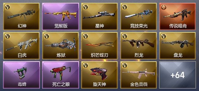 穿越火线（CF）1传说武器 8王者武器 4炫金武器 96V武器 14V角色 19皮肤 可排位