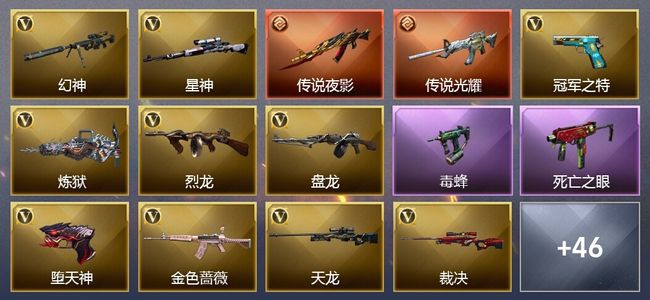 穿越火线（CF）2传说武器 5王者武器 1炫金武器 65V武器 28V角色 27皮肤 可排位