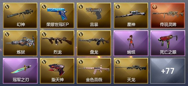 穿越火线（CF）1传说武器 11王者武器 9炫金武器 130V武器 29V角色 31皮肤 可排位