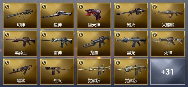 穿越火线（CF）5王者武器 1炫金武器 75V武器 10V角色 17皮肤 可排位