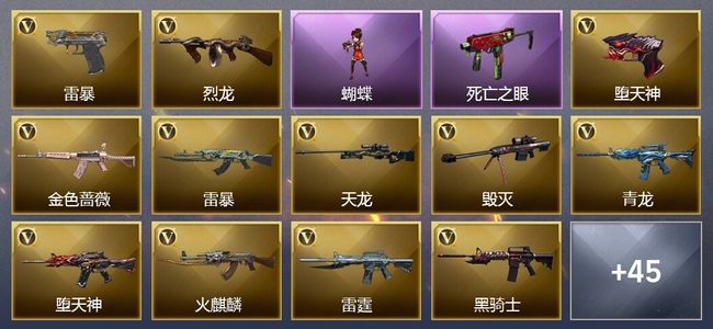 穿越火线（CF）11王者武器 1炫金武器 138V武器 10V角色 19皮肤 可排位