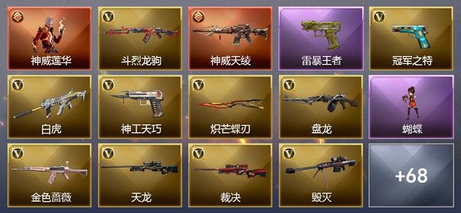 穿越火线（CF）1传说角色 1传说武器 13王者武器 1炫金武器 86V武器 15V角色 13皮肤 可排位