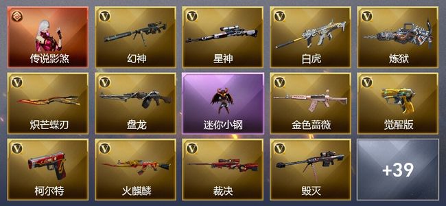 穿越火线（CF）1传说角色 12王者武器 1炫金武器 40V武器 17V角色 20皮肤 可排位