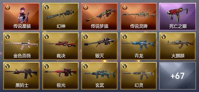 穿越火线（CF）1传说角色 5传说武器 8王者武器 1炫金武器 114V武器 30V角色 18皮肤 可排位
