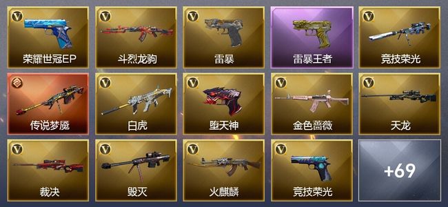 穿越火线（CF）1传说武器 8王者武器 3炫金武器 111V武器 34V角色 41皮肤 可排位