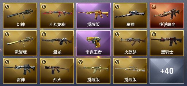 穿越火线（CF）1传说武器 34王者武器 1炫金武器 47V武器 27V角色 14皮肤 可排位