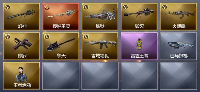 穿越火线（CF）1传说武器 1王者武器 8V武器 9V角色 2皮肤 可排位