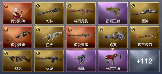 穿越火线（CF）1传说角色 2传说武器 11王者武器 8炫金武器 183V武器 49V角色 24皮肤 可排位 无
