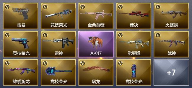 穿越火线（CF）0传说角色 0传说武器 1王者武器 0炫金武器 31V武器 22V角色 7皮肤 可排位 无