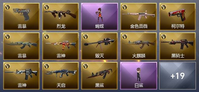 穿越火线（CF）0传说角色 0传说武器 1王者武器 0炫金武器 45V武器 10V角色 4皮肤 可排位 无