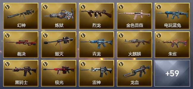 穿越火线（CF）0传说角色 0传说武器 5王者武器 5炫金武器 82V武器 22V角色 14皮肤 可排位 无