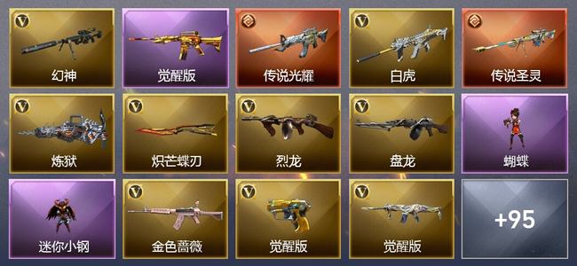 穿越火线（CF）0传说角色 2传说武器 17王者武器 5炫金武器 144V武器 59V角色 40皮肤 可排位 无