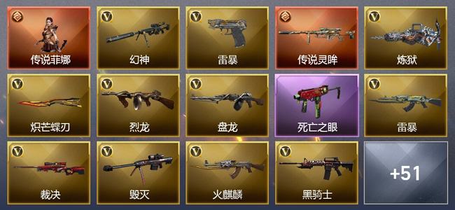穿越火线（CF）1传说角色 1传说武器 0王者武器 1炫金武器 89V武器 34V角色 23皮肤 可排位 无