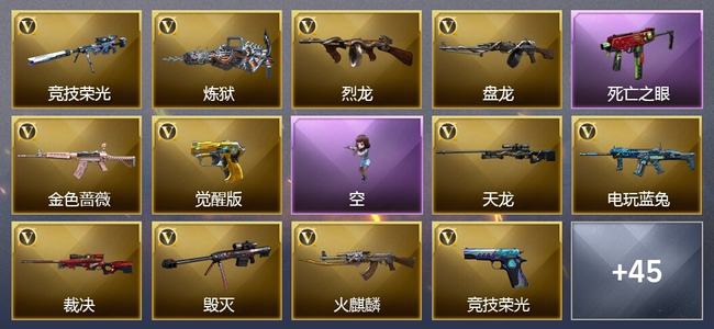 穿越火线（CF）0传说角色 0传说武器 2王者武器 1炫金武器 76V武器 38V角色 25皮肤 可排位 无
