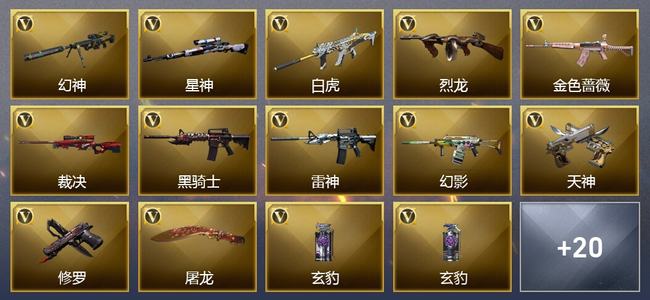 穿越火线（CF）0传说角色 1传说武器 4王者武器 0炫金武器 53V武器 19V角色 2皮肤 可排位 荣耀之巅