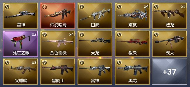 穿越火线（CF）1传说武器 2王者武器 2炫金武器 51V武器 3V角色 19皮肤 可排位 新锐