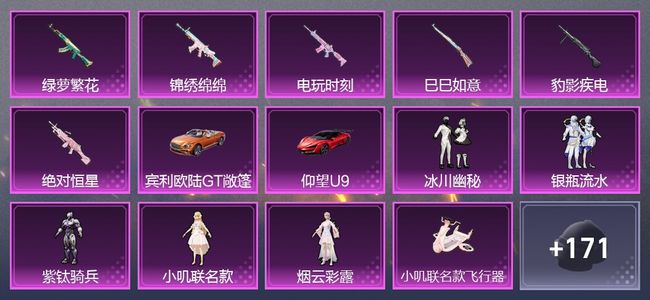 和平精英2载具 6升级枪 7粉装 159枪皮 115套装 5,3791热力 青铜