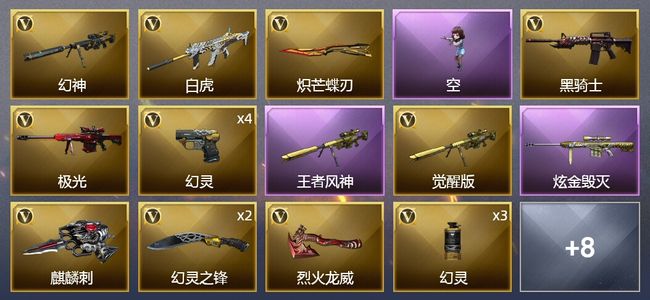 穿越火线（CF）1王者武器 1炫金武器 25V武器 1V角色 2皮肤 可排位 枪王