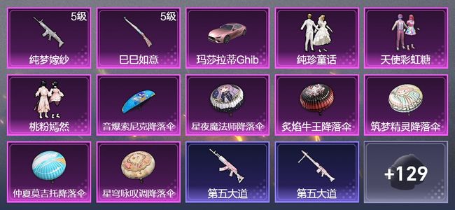 和平精英1载具 2升级枪 3粉装 77枪皮 69套装 25161热力 6印记 星钻