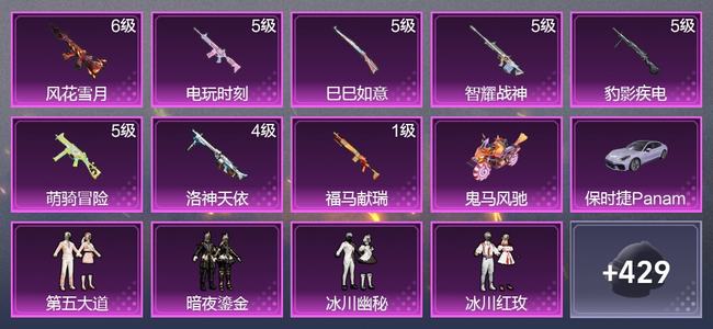 和平精英2载具 8升级枪 8粉装 248枪皮 187套装 73734热力 8印记