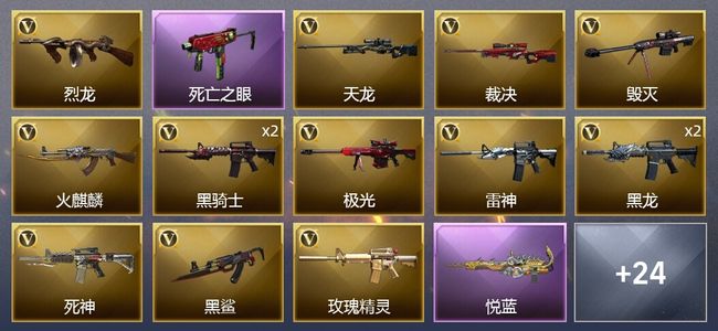 穿越火线（CF）1王者武器 2炫金武器 33V武器 4V角色 12皮肤 可排位 新锐