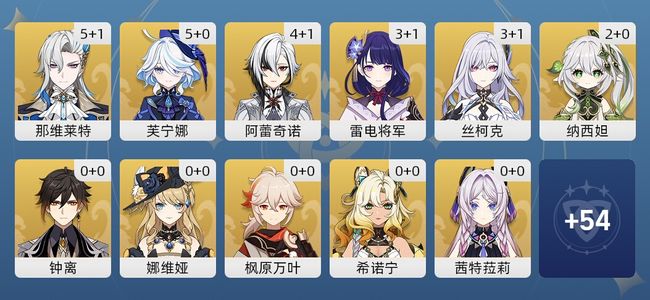 原神67黄 57角色黄 10武器黄 21五星角色 10五星武器 女主 60级