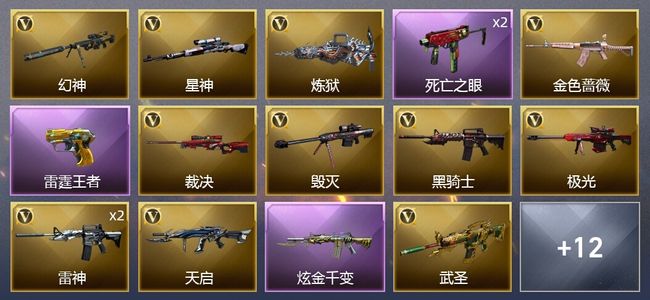穿越火线（CF）2王者武器 1炫金武器 17V武器 2V角色 9皮肤 可排位 枪王