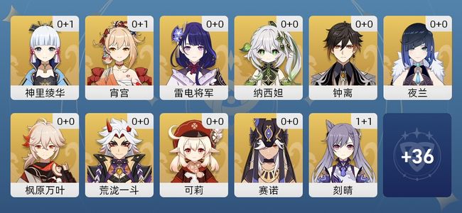 原神26黄 18角色黄 8武器黄 16五星角色 8五星武器 女主 57级